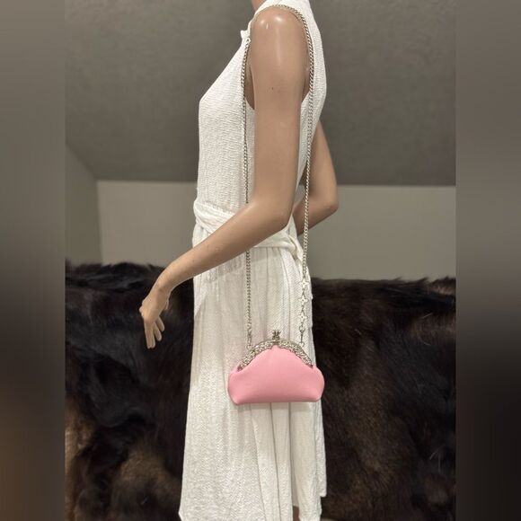 Pink Togo Calfskin Handmade Unique Kisslock Clutch, Wristlet, Crossbody - Picture 10 of 16